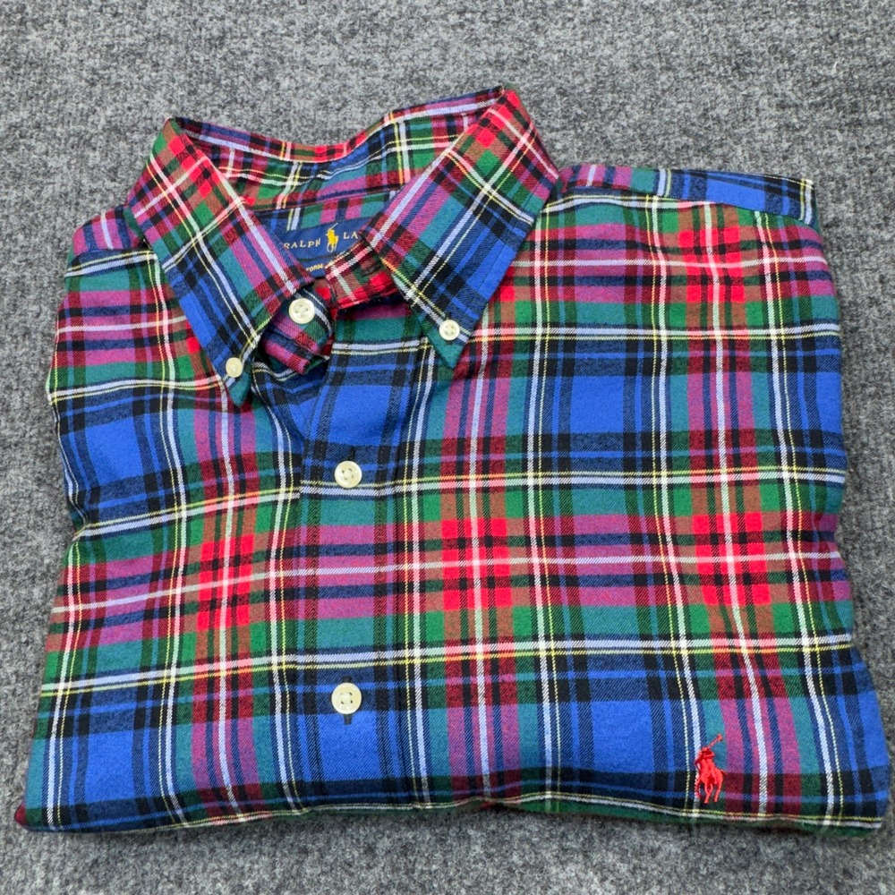 Polo Ralph Lauren Performance Flannel Mens XLT Blue Plaid Button Down Shirt Gorp